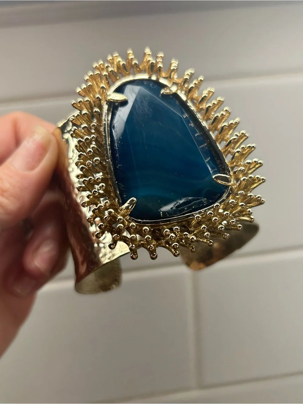 Kendra Scott Lande Cuff Bracelet Gold Hardware with Blue Agate RARE!